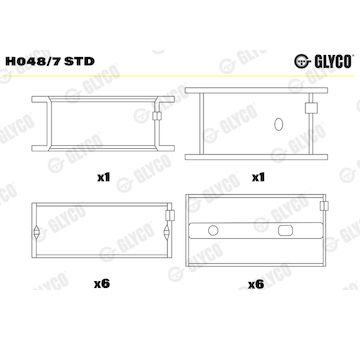 Hlavní ložiska klikového hřídele GLYCO H048/7 STD