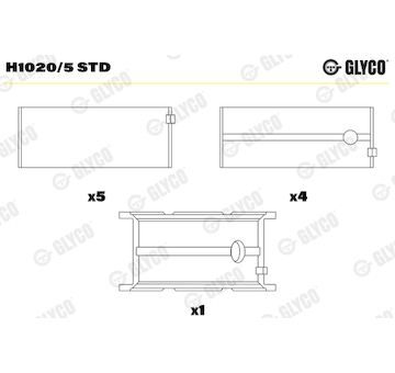 Hlavní ložiska klikového hřídele GLYCO H1020/5 STD