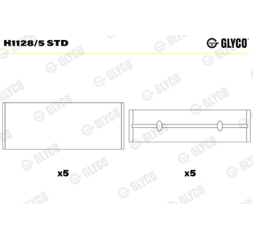 Hlavní ložiska klikového hřídele GLYCO H1128/5 STD