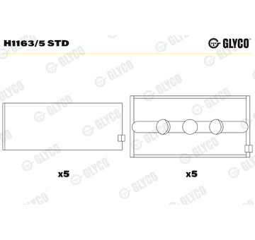 Hlavní ložiska klikového hřídele GLYCO H1163/5 STD