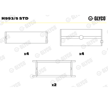 Hlavní ložiska klikového hřídele GLYCO H993/5 STD