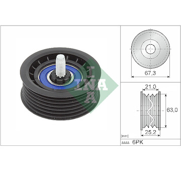 Vratná/vodicí kladka, klínový žebrový řemen INA 532 0906 10